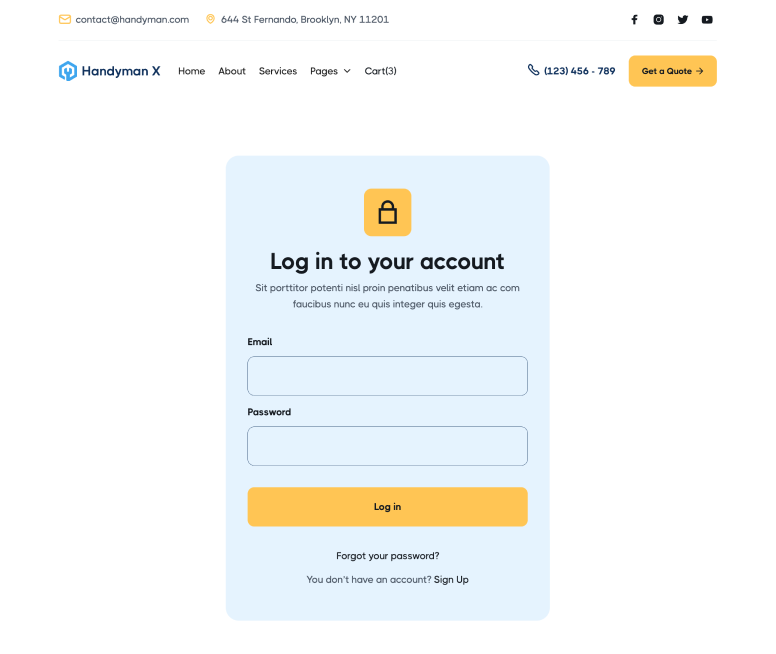 Handyman X - Sign In Page - Handyman Webflow Template
