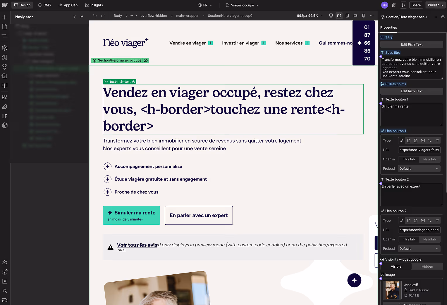 interface webflow neo viager