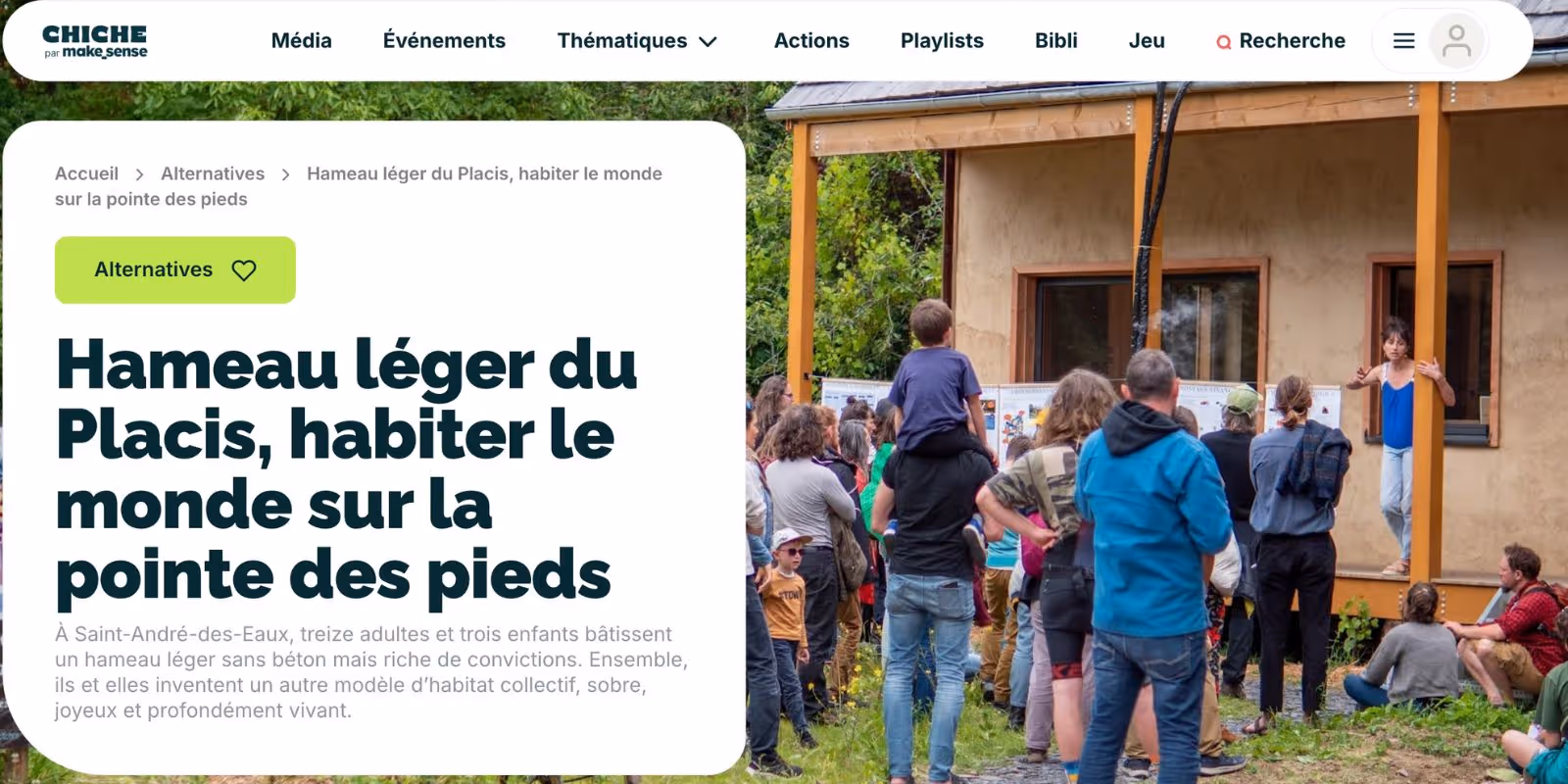 Aperçu de l'article sur le hameau léger de Placis sur le site de make sense