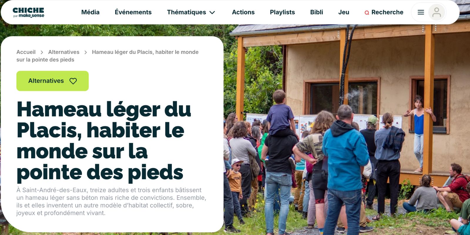 Aperçu de l'article sur le hameau léger de Placis sur le site de make sense