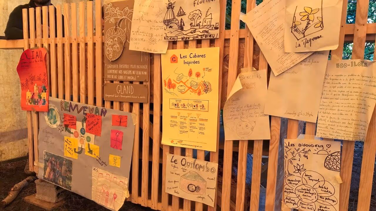 Exemples de présentations de collectifs avec des raisons d’êtres lors d’un weekend des possibles inter-collectifs organisé par Hameaux Légers.