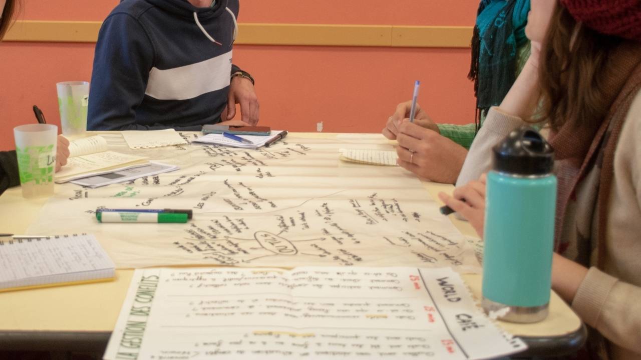 Exemple d’un temps de travail sur une table d’un atelier de world café.