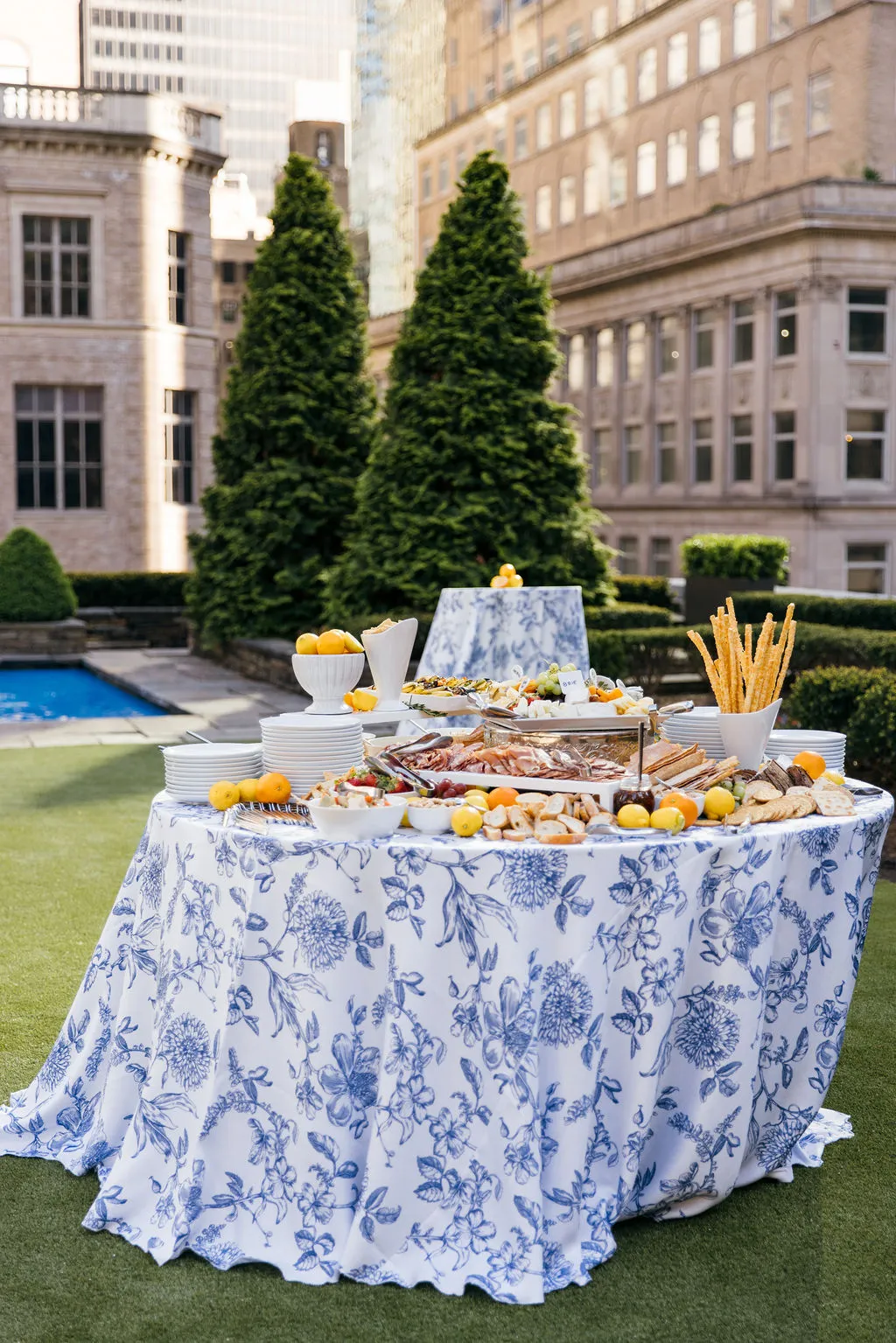 Upscale corporate event catered by Bartleby & Sage in a New York City venue with elegant table settings