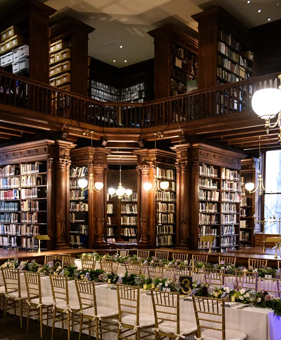 A wedding inside a historical library set up by Bartleby & Sage.