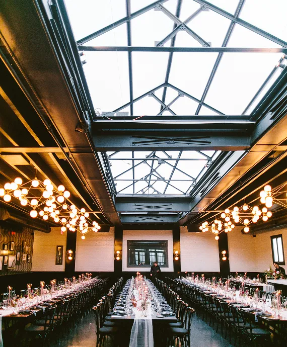 A wedding set up by Bartleby & Sage in an industrial space.
