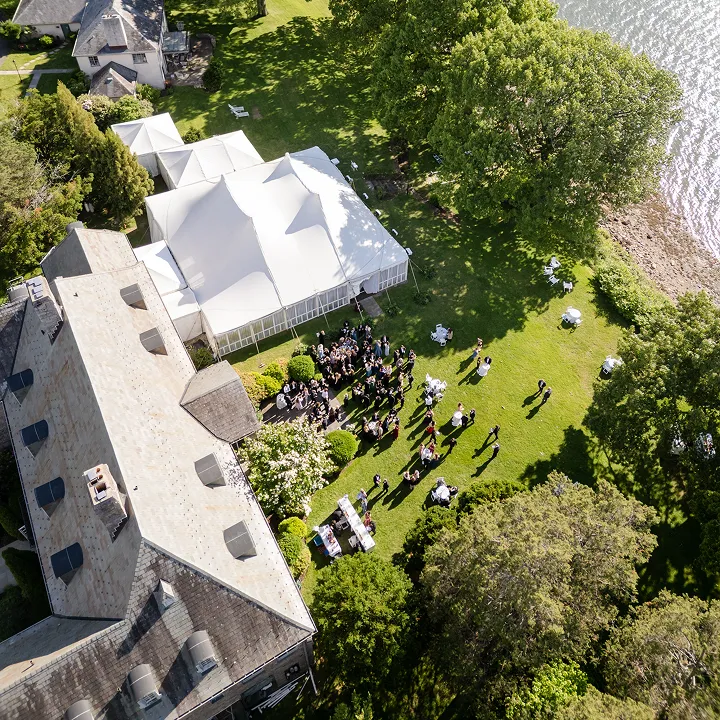 Wainwright House and an outdoor tent seen from above.