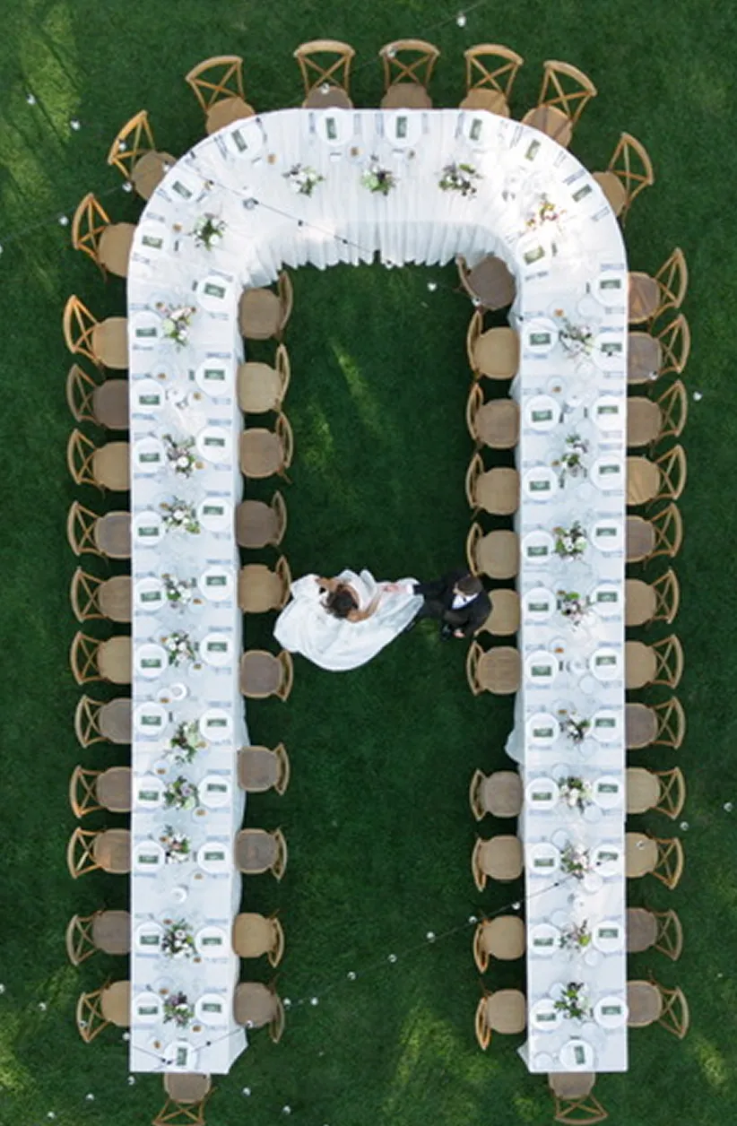 A U-shaped wedding table as seen from above.