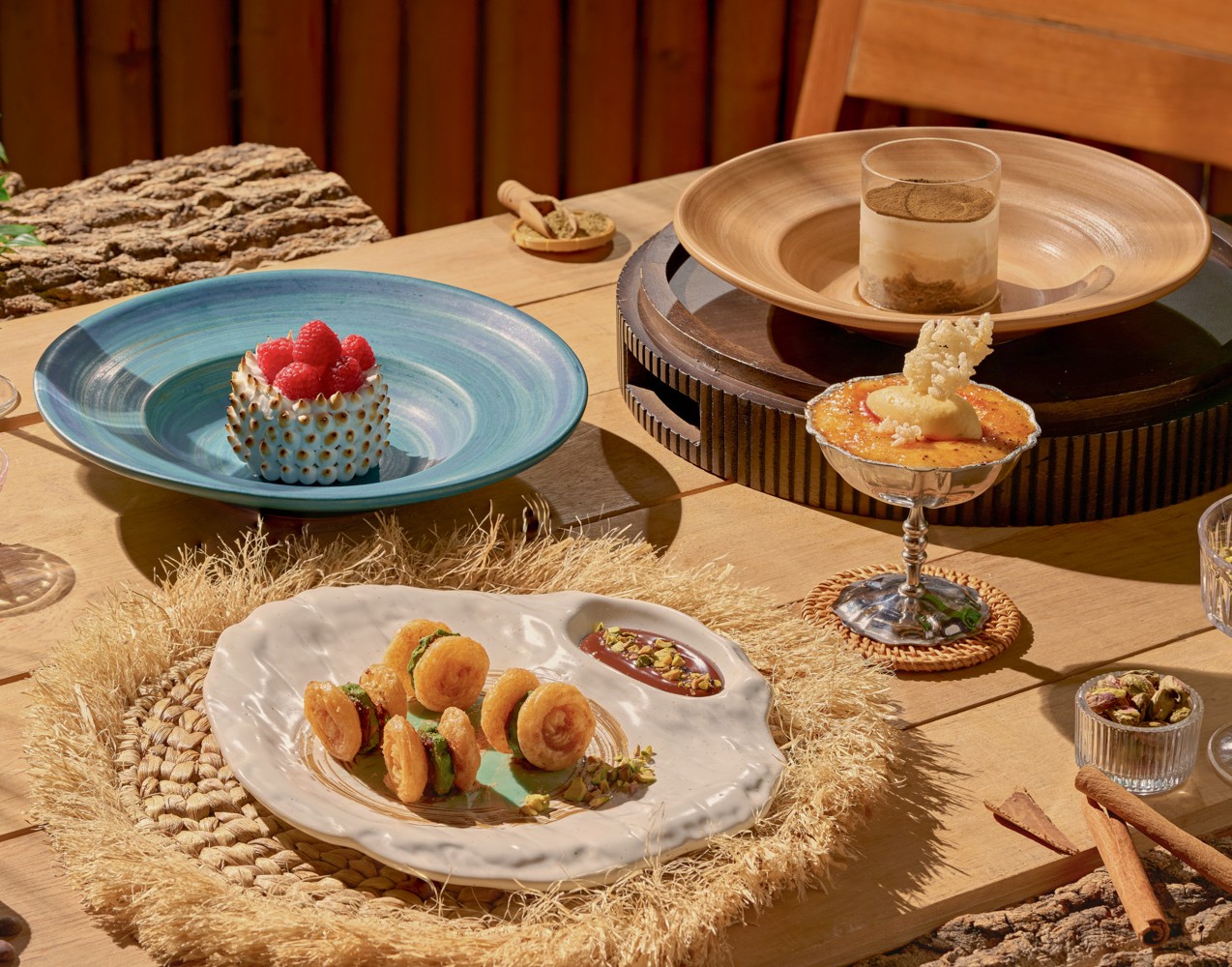 A variety of dishes on the table. 