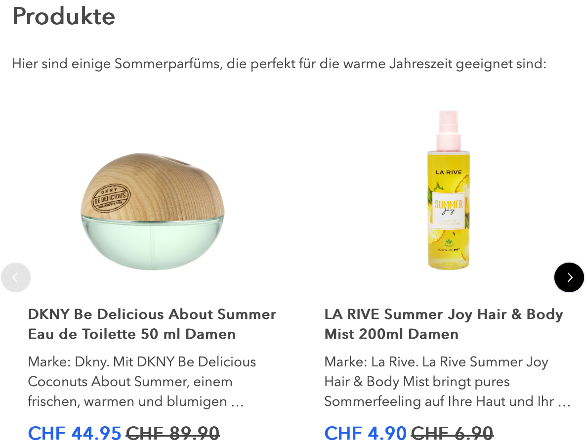 Intelligente Suche mit personalisierten Parfümergebnissen für den Sommer