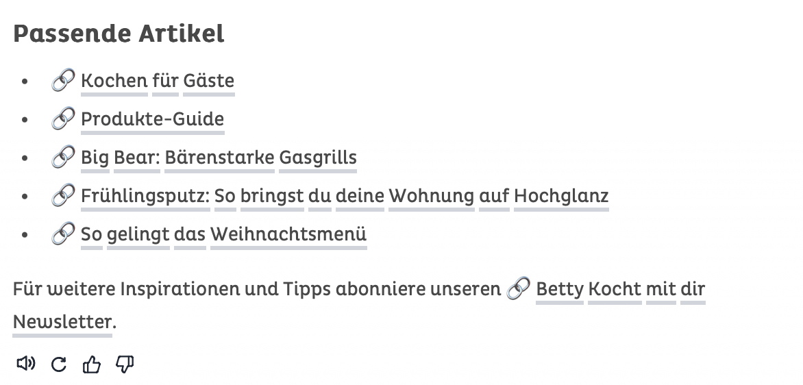 Support-Inhalte, die von der Smart Search auf der Betty Bossi Website indexiert wurden