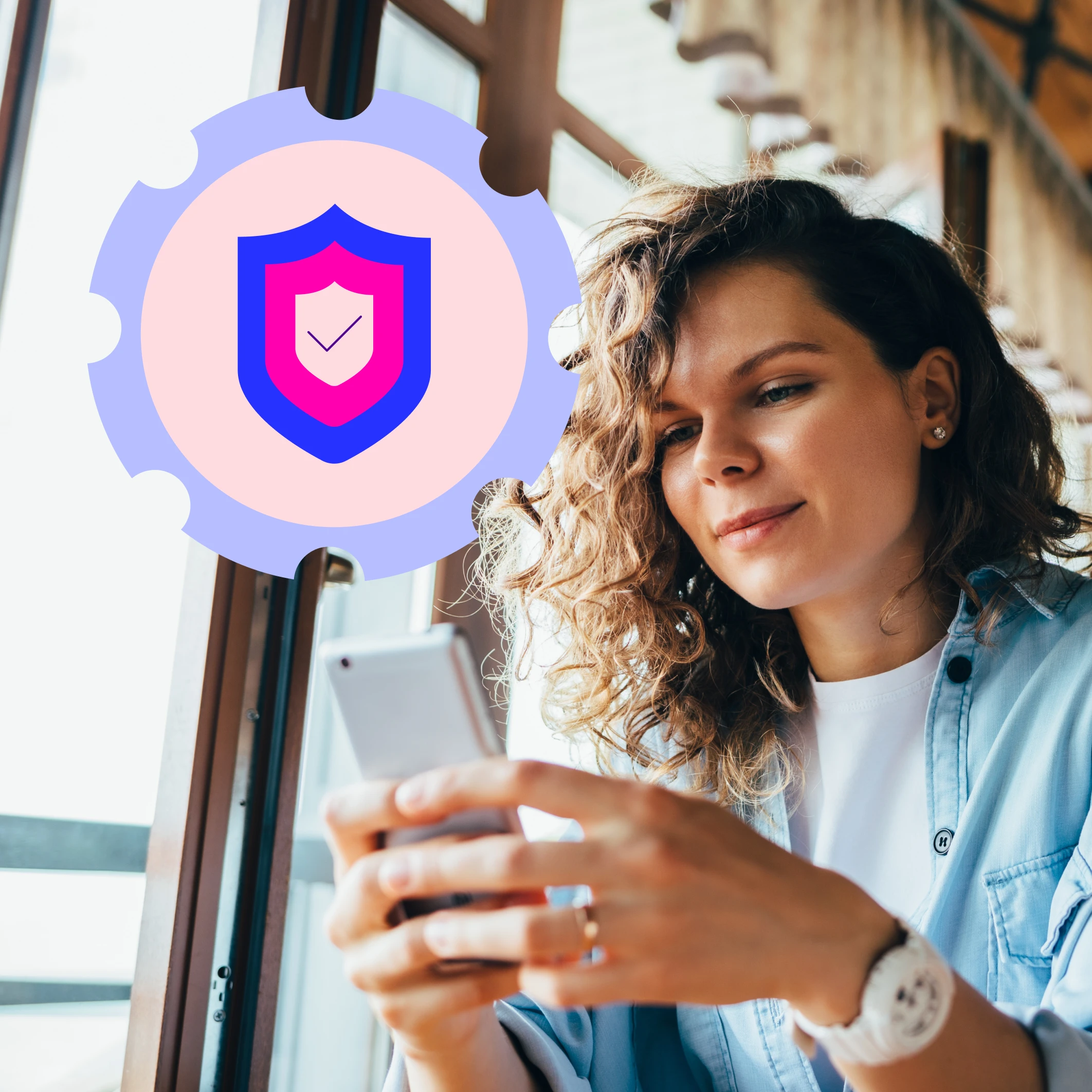 girl with phone in security