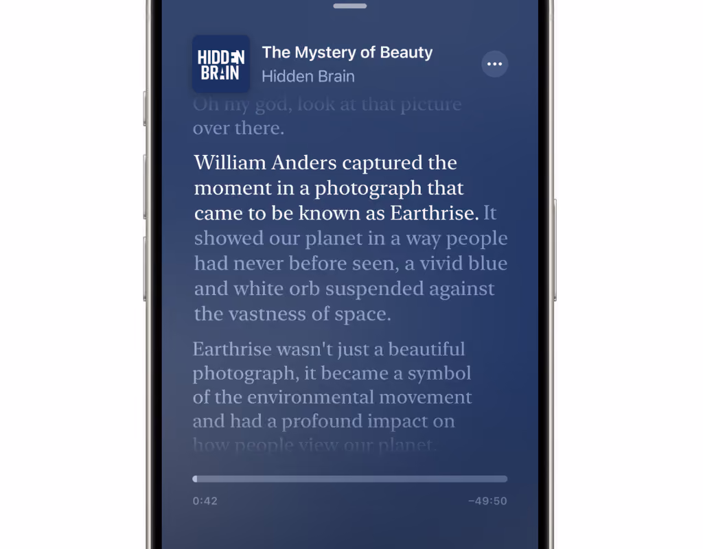 Transcript of a podcast on a smartphone screen