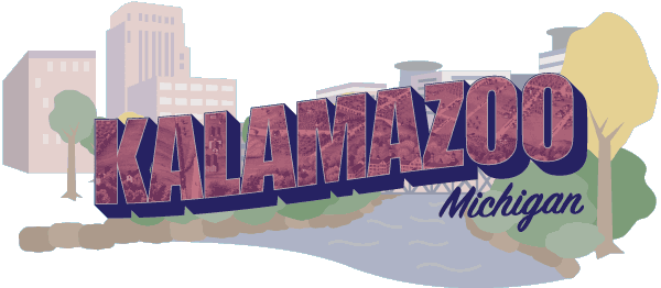 Skyline illustration of Kalamazoo Michigan.