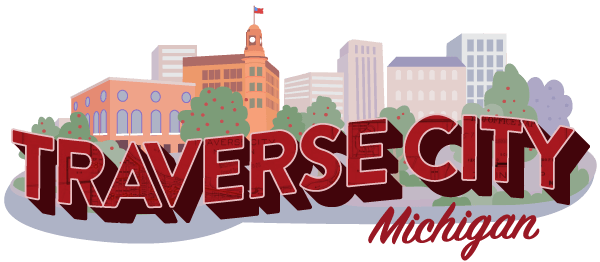 Skyline illustration of Traverse City Michigan.