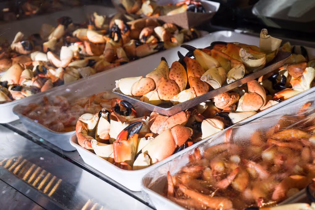 A tray of cooked crabs and lobster.