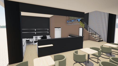 Visuel 3D d'un grand restaurant avec deux étages