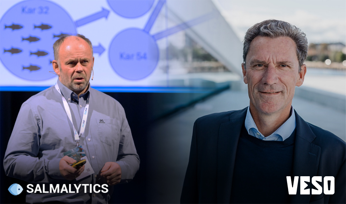 CEO i Salmalytics Arnfinn Aunsmo og CEO i VESO Bjørn Skjævestad.