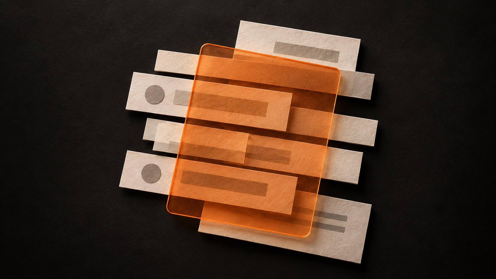 Layered reference sheets viewed through an orange frame, illustrating pay context.