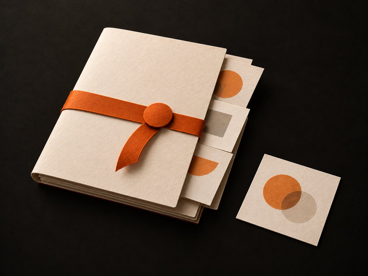 A closed paper portfolio and separate notes, illustrating personal control over work evidence.