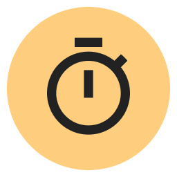 Blue calendar and clock inside a purple circle.