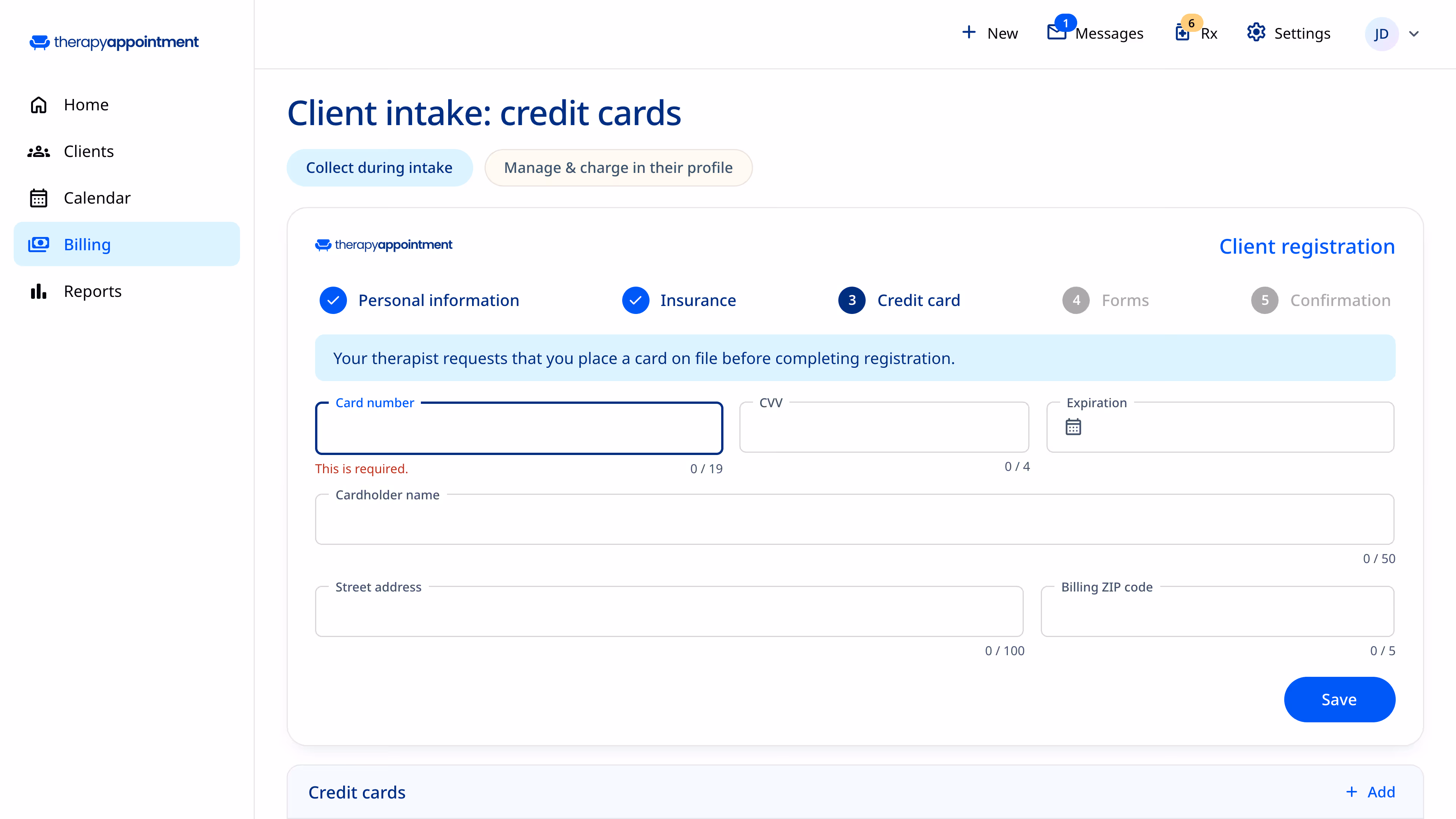 Image of the TherapyAppointment payments and refunds screen.