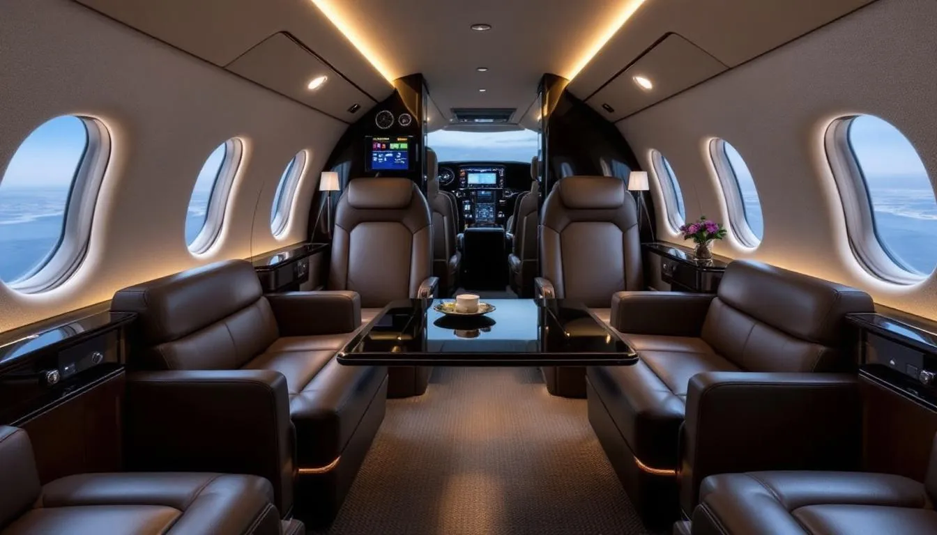 The image illustrates the concept of fractional jet ownership, highlighting the benefits of shared flights and private aviation. It features various individuals, including licensed pilots and aircraft owners, discussing cost-sharing options for private flights, emphasizing the convenience and affordability of flight sharing platforms for travelers.