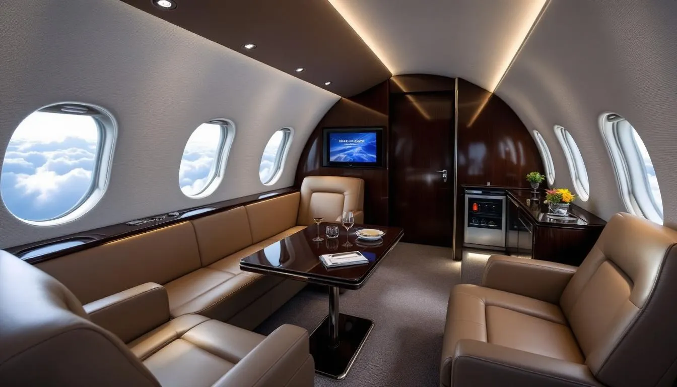 The image depicts a sleek private jet on a tarmac, symbolizing the luxurious travel experience of ride share private jets. This semi-private flight option offers business travelers a cost-effective alternative to commercial airlines, allowing access to smaller airports and providing a stress-free travel experience.