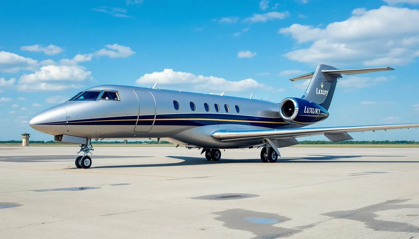 The image depicts a sleek private jet parked on a tarmac, showcasing the luxurious design typical of private aviation. This aircraft is part of the NetJets fleet, exemplifying the high-end private jet services available for individuals and businesses seeking efficient travel solutions.