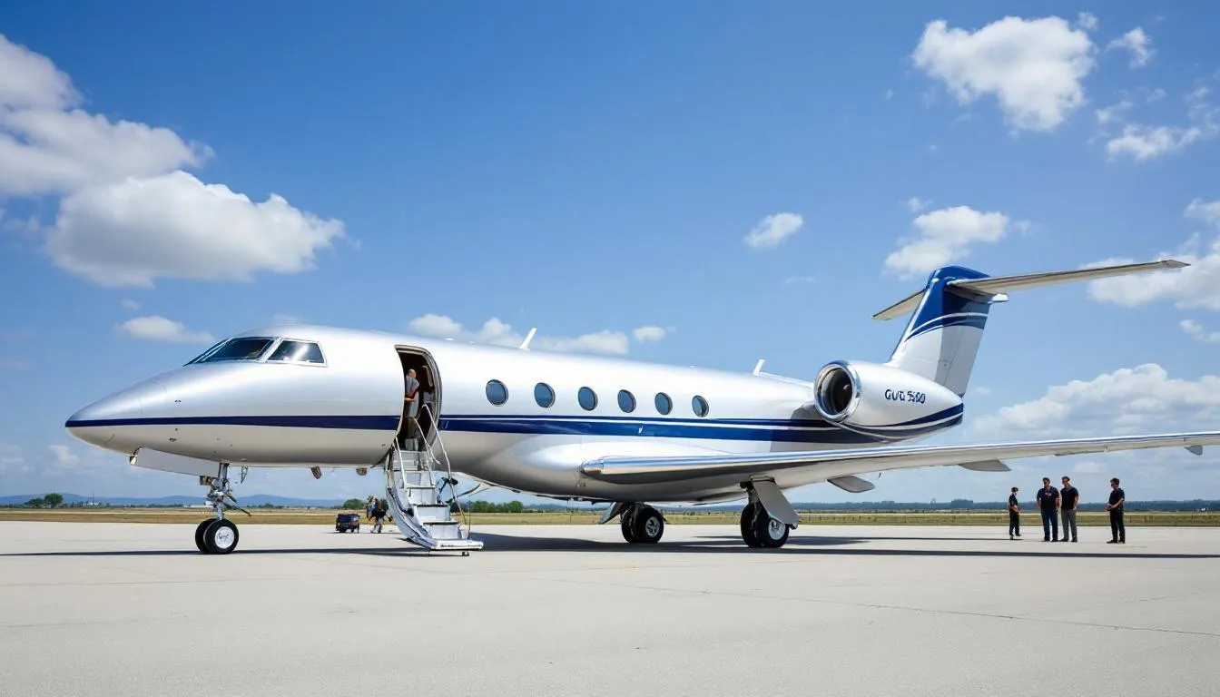 An image of a sleek private jet is showcased, symbolizing the luxury and convenience of private jet charter flights. The spacious cabin and modern fleet highlight the benefits of private aviation, providing access to more airports and a superior travel experience compared to commercial flights.