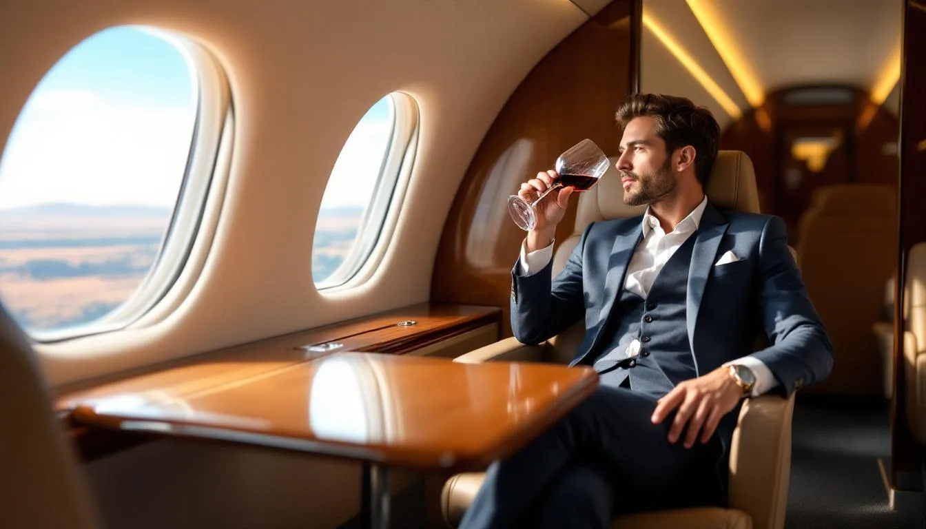 The image depicts a luxurious private jet, showcasing its sleek exterior and spacious cabin, symbolizing the comfort and exclusivity of private jet travel. This private jet charter is ready for takeoff, offering travelers a seamless flight experience to New York's various private airports.