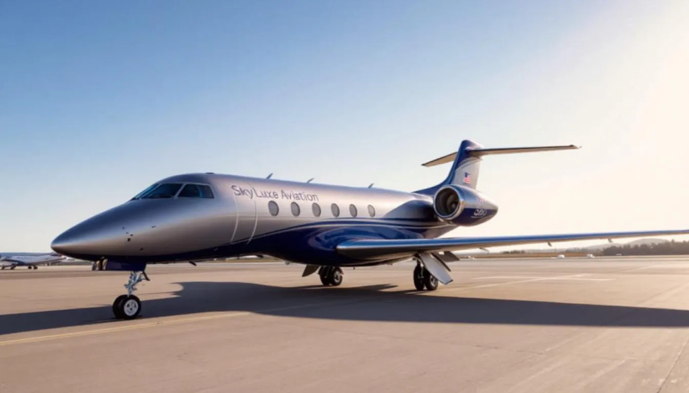 The image depicts a luxurious private jet interior, showcasing plush seating and elegant decor, ideal for private jet travel. This setting highlights the unique benefits of private jet charters, providing a comfortable and exclusive experience for passengers during their flight.