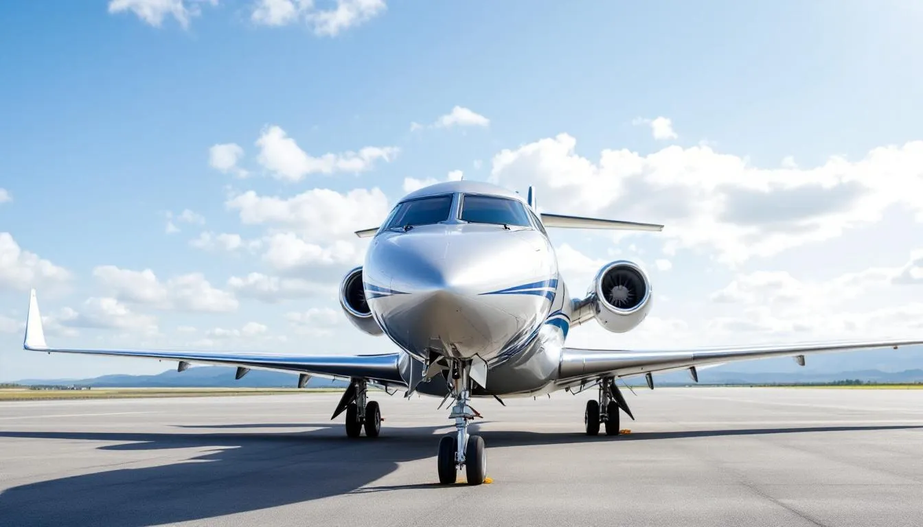 A luxurious private jet is parked on the tarmac at Orlando International Airport, ready for travelers heading to popular destinations like Walt Disney World and Universal Studios Florida. This image captures the essence of private jet travel, showcasing the comfort and exclusivity of private jet charters to Orlando.