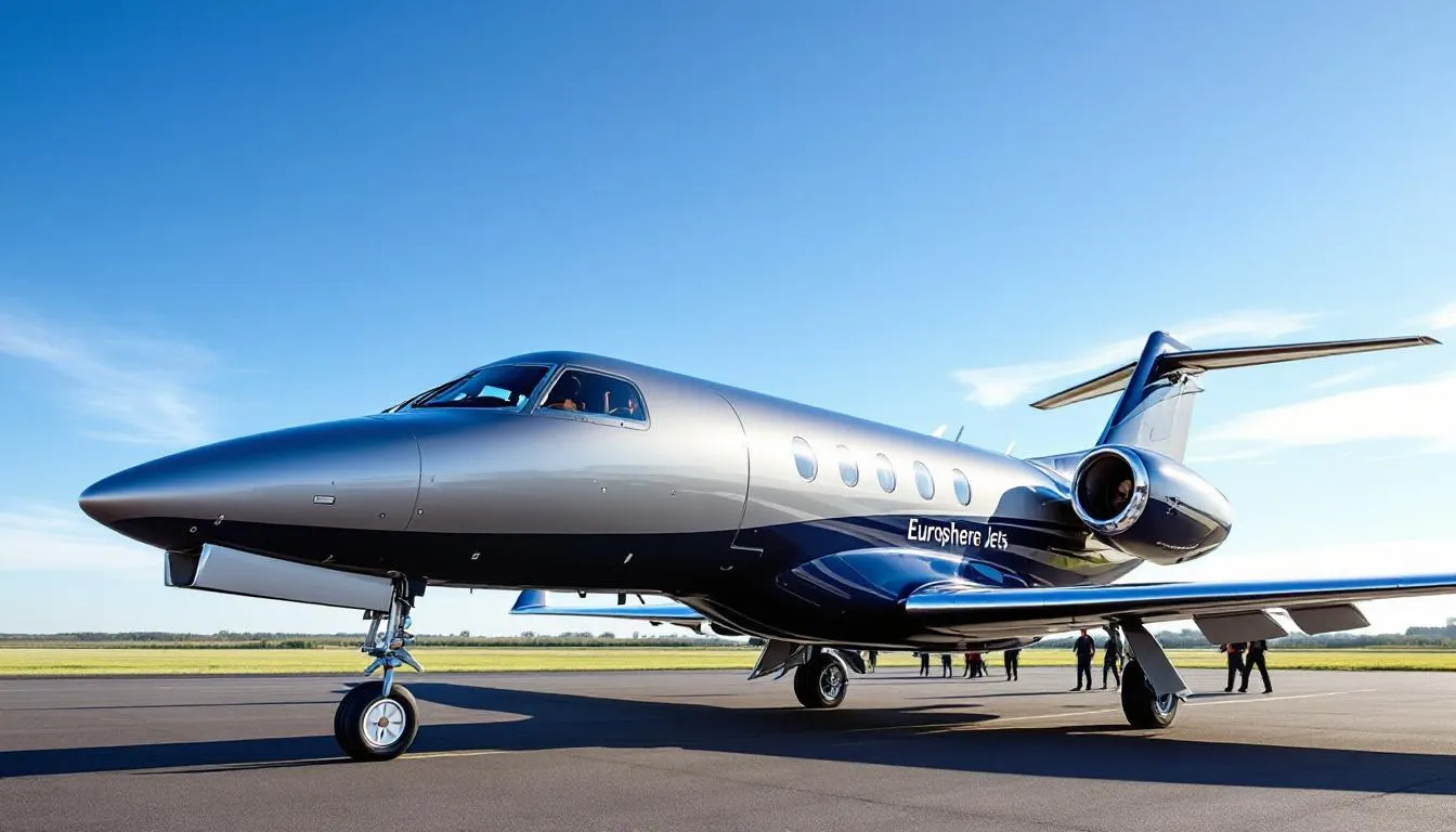 The image depicts a luxurious private jet ready for takeoff, symbolizing the ultimate in private jet travel to Europe. With sleek lines and a polished exterior, this private jet charter offers a seamless journey for passengers seeking comfort and convenience on their international flights.