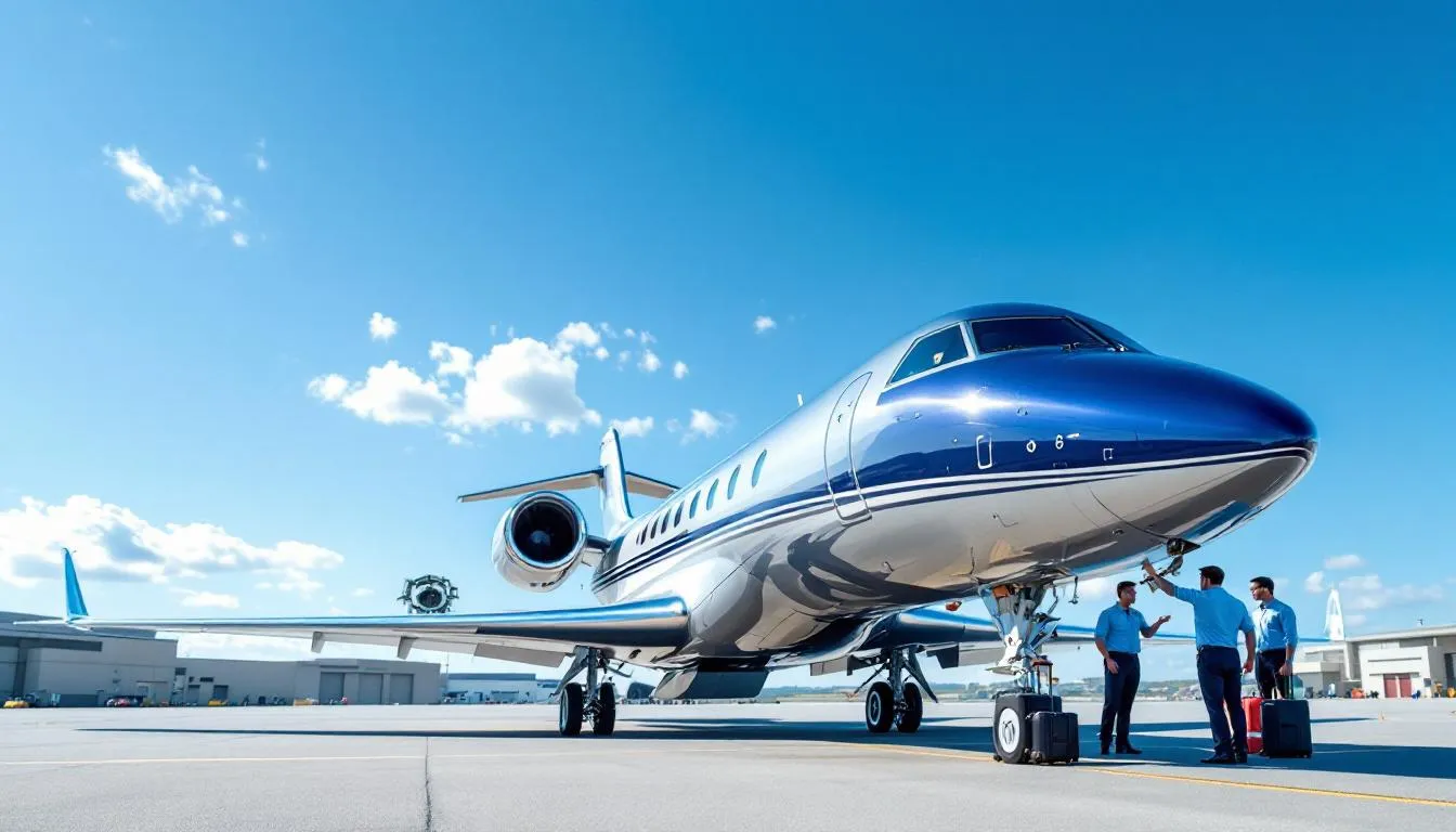 The image depicts a sleek private jet parked at a private terminal, showcasing the luxury and convenience of private jet travel for business and leisure travelers. With spacious cabins and personalized service, this aircraft charter offers an efficient journey to exclusive destinations, redefining private aviation for modern travelers.