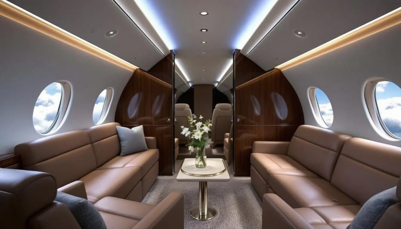 An image depicting a luxurious private jet on a runway, ready for takeoff to Europe. The scene emphasizes the comfort and exclusivity of private jet travel, highlighting the appeal of private jet charter services for international flights.