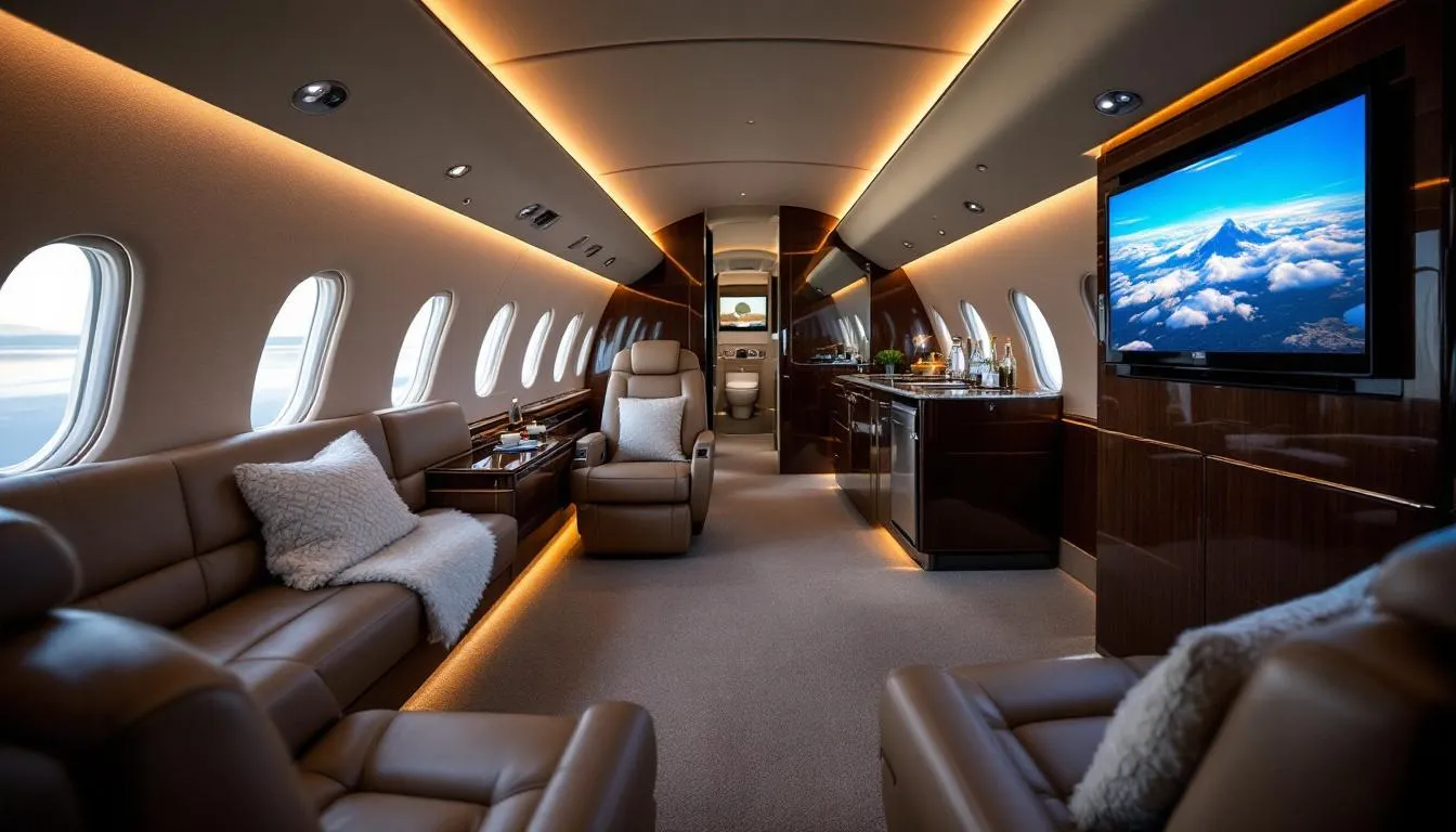 The image showcases various private jets, highlighting their unique characteristics such as cabin space, passenger capacity, and fuel efficiency. It emphasizes the advantages of private jet travel, including the ability to access smaller airports and the comfort of flying with advanced features, making them ideal for business travel and long-distance journeys.