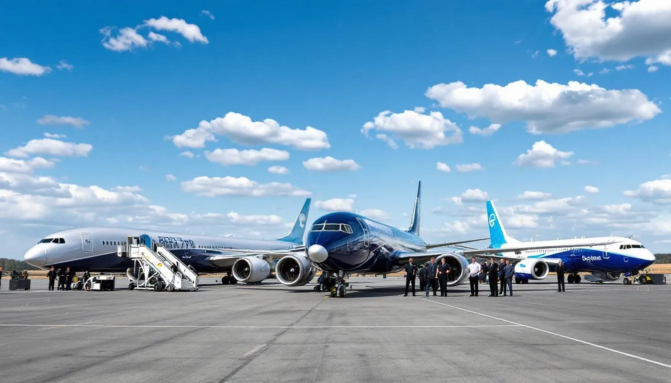 The image showcases the lineup of Boeing Business Jets, featuring a range of efficient aircraft designed for discerning travelers in the private aviation sector. Each jet reflects the commitment to excellence and innovation in business aviation, catering to the unique needs of clients seeking maximum range and personalized service.