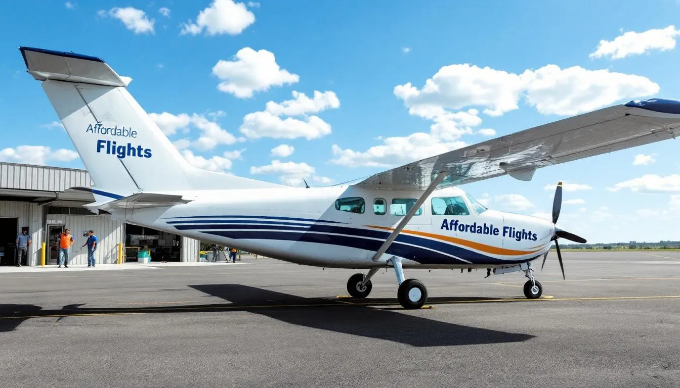 The image showcases a sleek private jet on a runway, symbolizing affordable charter flights. It highlights the convenience of private jet charter services, emphasizing seamless travel and flexible scheduling for leisure and business trips alike.