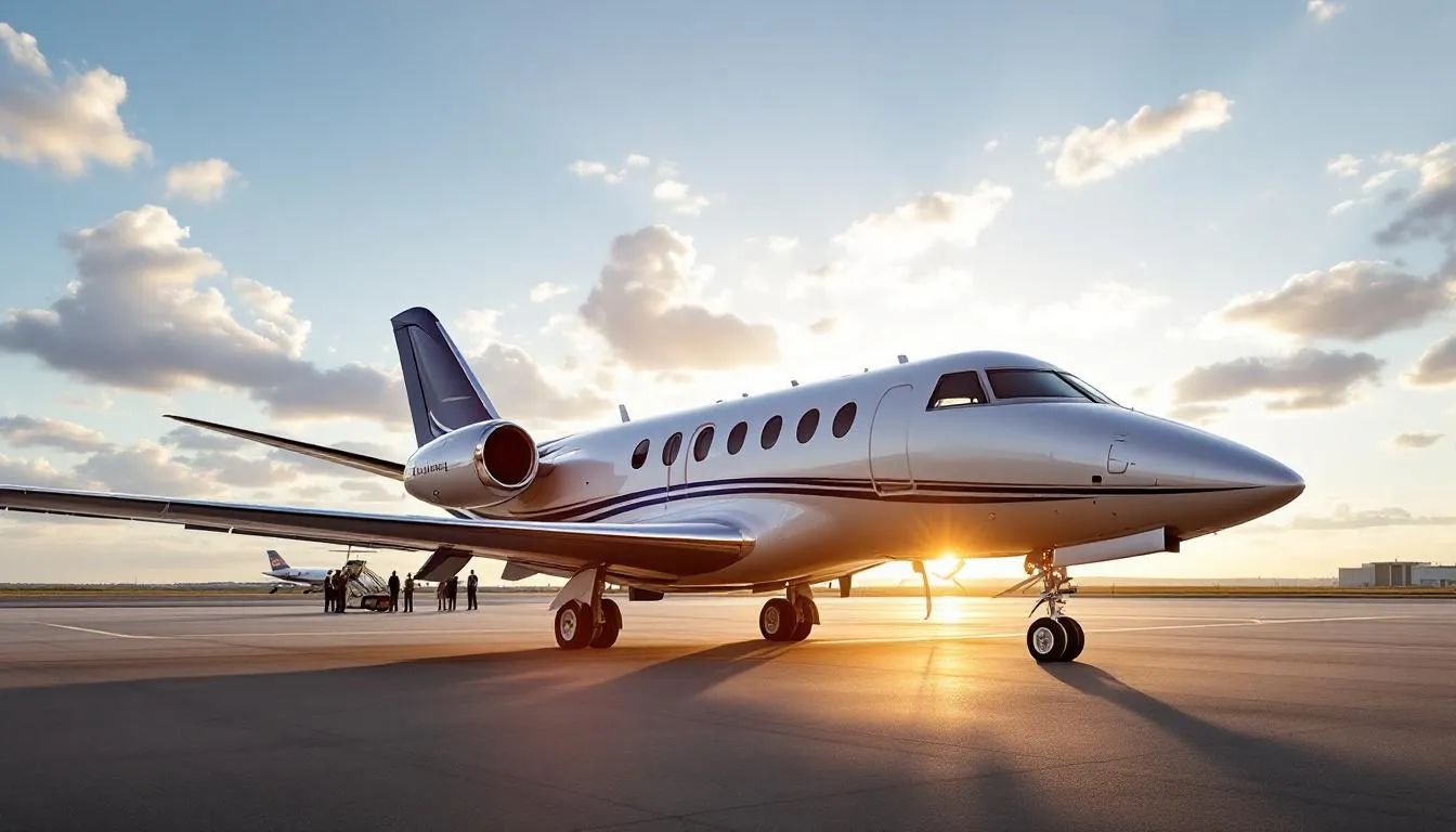 The image showcases a sleek private jet parked at a private terminal, highlighting the luxury and convenience of private jet travel. This aircraft represents the elite options available for charter flights, emphasizing the private jet charter costs associated with flying privately.