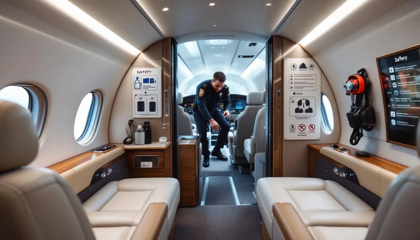 The image depicts a modern private jet, highlighting the importance of safety and security standards in private jet travel. It emphasizes the luxurious experience and exceptional service provided by private jet operators, ensuring a secure and comfortable journey for private jet travelers.