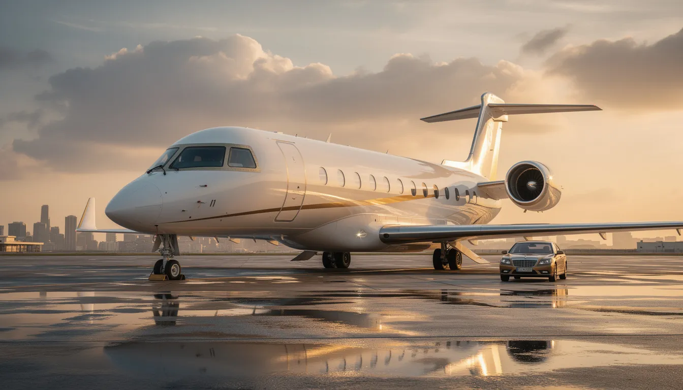 The image showcases an ultra-high-end private jet, featuring a lavish interior designed to maximize passenger comfort, complete with a private office and conference room. This luxurious aircraft represents the ultimate symbol of wealth in the private aviation industry, reflecting the hefty price tag and operational costs associated with owning one of the most expensive private jets.