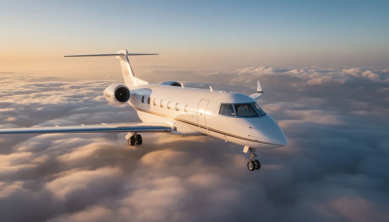 The image depicts a sleek private jet parked on a tarmac, showcasing the luxury of private aviation. This aircraft represents the aspirational consumer lifestyle, offering exclusive access and benefits for business members looking to fly private with companies like Delta Private Jets.