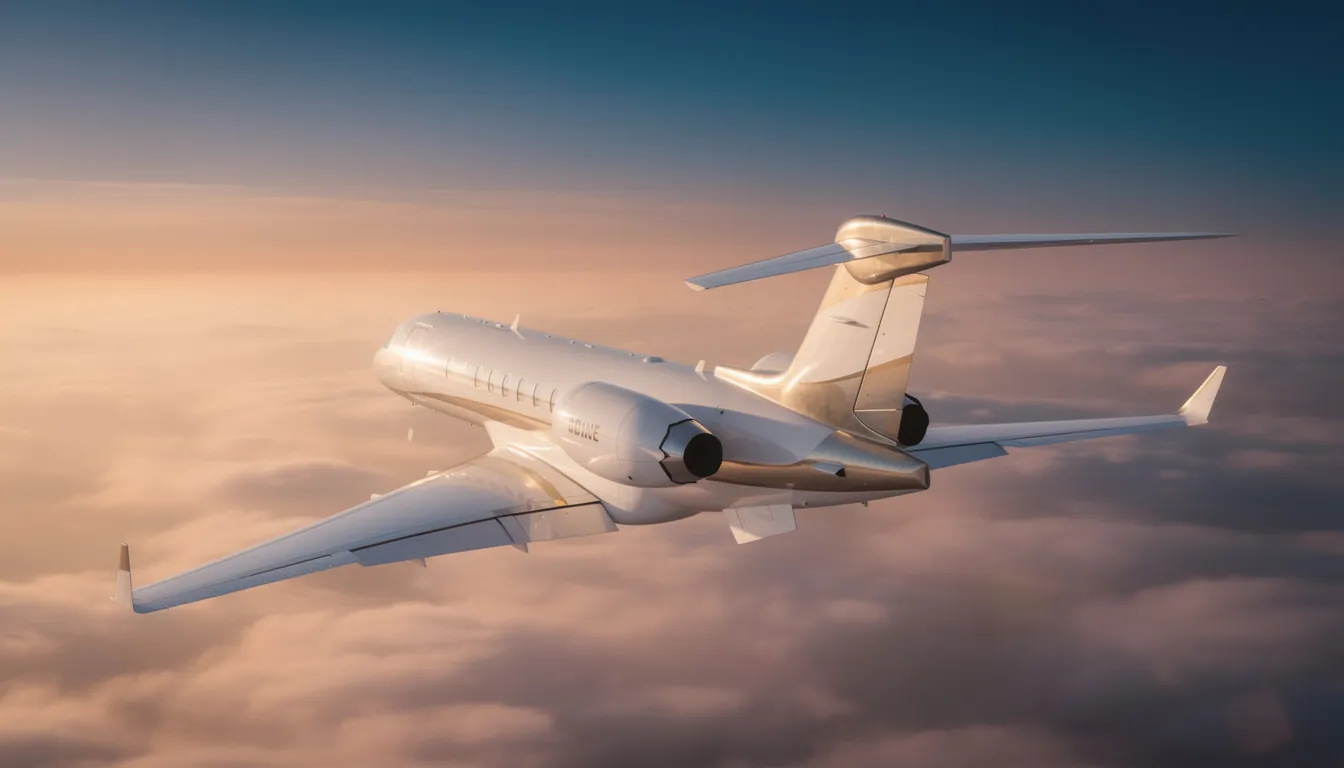 The image showcases a luxurious private jet parked at a modern airport, symbolizing the future of private aviation and air taxi service. This sleek aircraft represents the growing demand for private flights, offering regular people an accessible way to travel across cities and countries with speed and comfort.