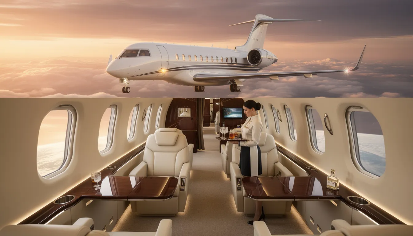 The image showcases a sleek private jet soaring through clear blue skies, symbolizing the luxury of private aviation and air taxi service. This modern aircraft represents the future of travel, offering regular people a faster and more accessible way to book flights to various cities around the world.