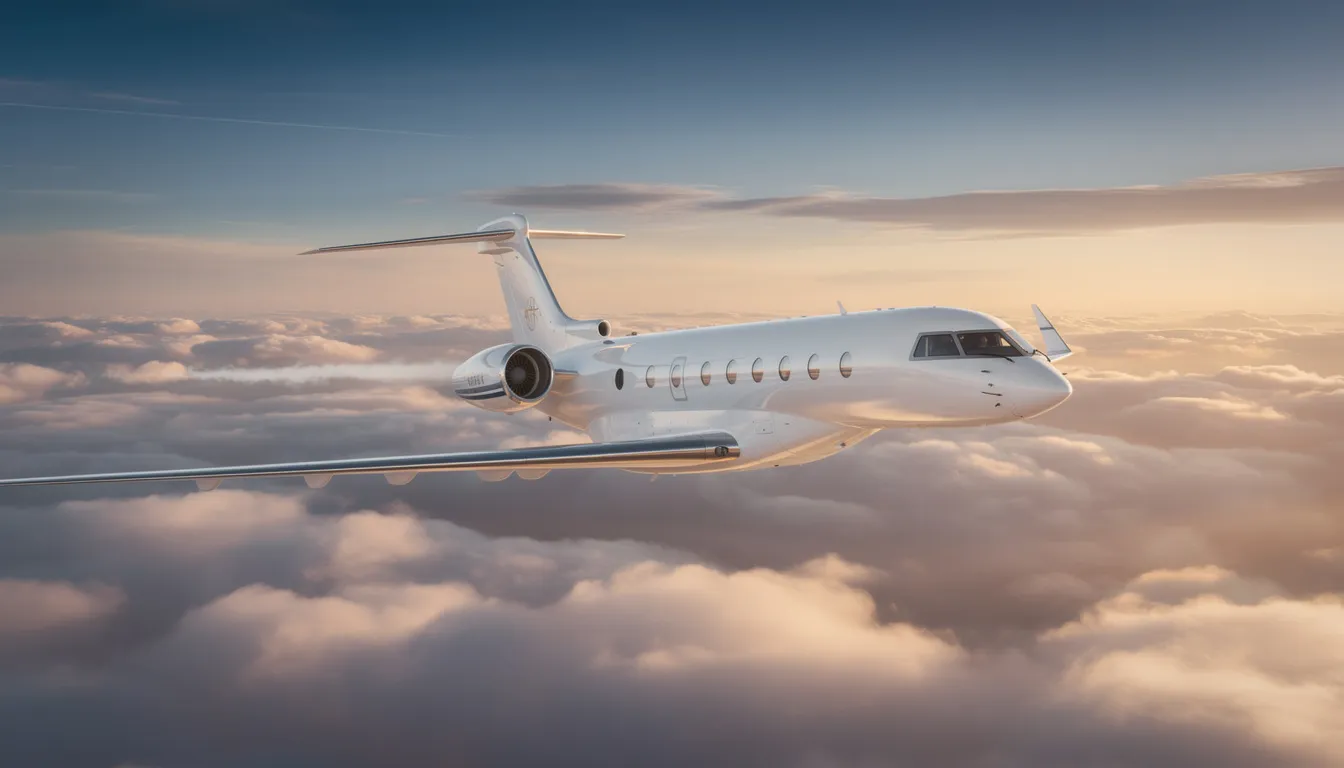 The image depicts a sleek long-range private jet, showcasing its premium design and spacious cabin, ideal for discerning private jet travelers. This aircraft represents the luxury and convenience of private aviation, providing direct access to global destinations without the hassles of commercial air travel.
