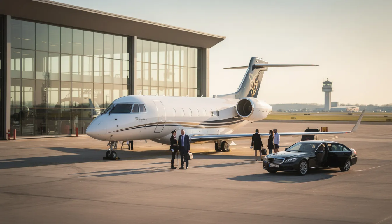 The image depicts a sleek jet aircraft soaring through the sky, showcasing its powerful jet engine and wings as it flies at higher altitudes. This representation of private aviation highlights the performance and speed that frequent flyers can expect, along with the luxurious passenger experience offered by modern jets.