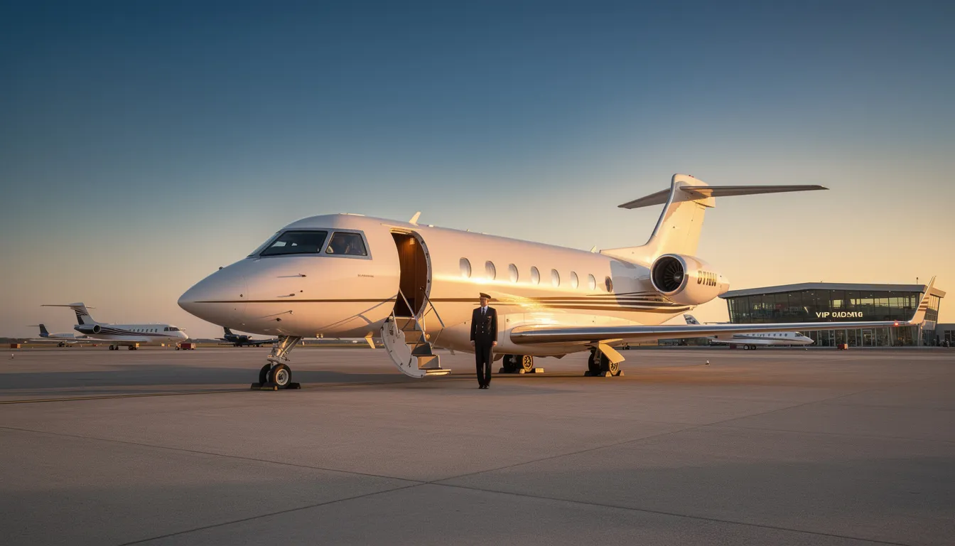 The image depicts a luxurious private jet, showcasing its sleek design and world-class comfort, embodying the essence of worldwide jet charter. With an emphasis on operational excellence and meticulous service, this aircraft represents the growing private jet fleet that caters to clients seeking unparalleled luxury and convenience in their travels.