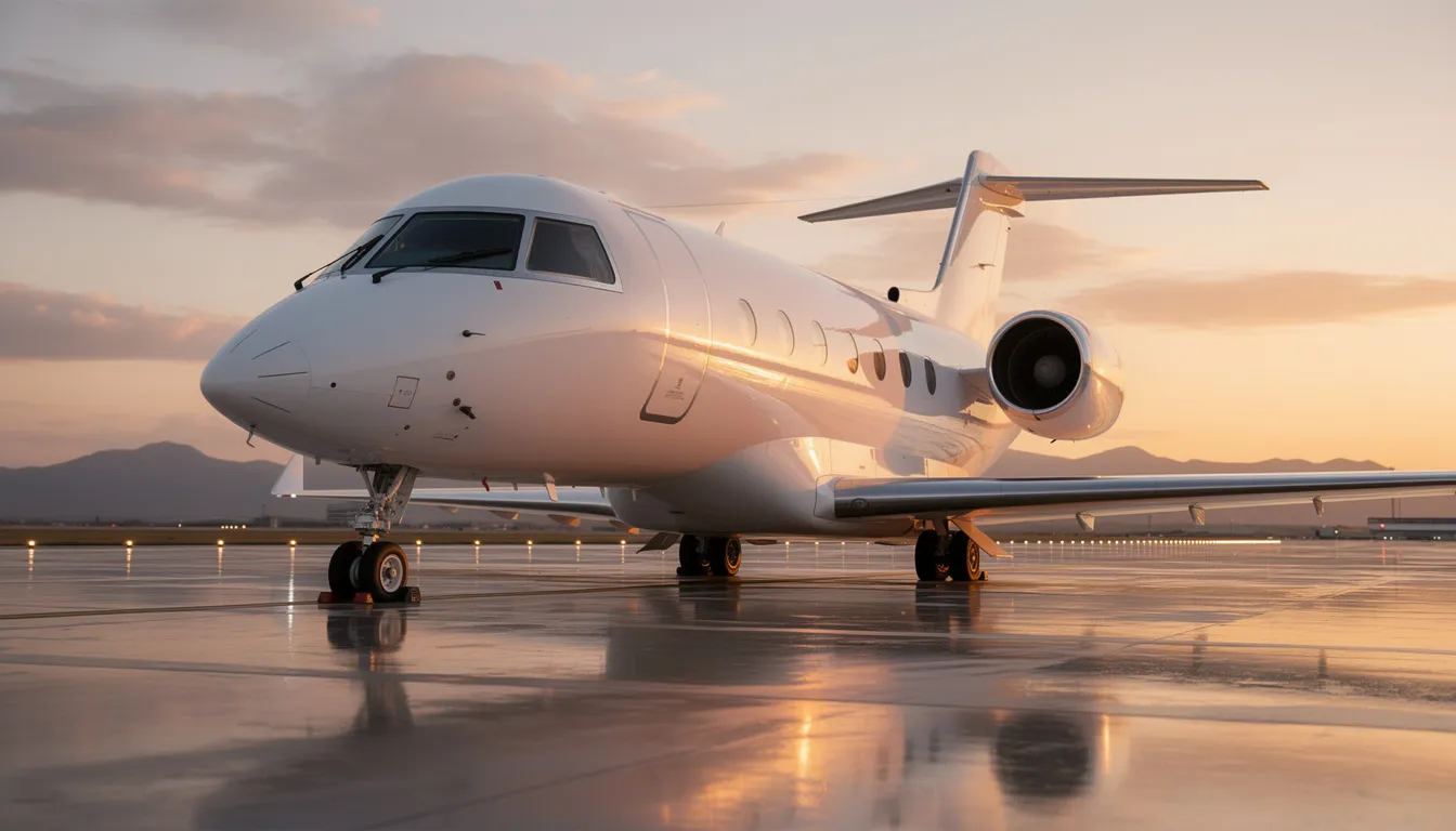 The image depicts a luxurious private jet, symbolizing worldwide jet charter excellence with its sleek design and world-class comfort. This aircraft, part of a growing private jet fleet, represents unparalleled service and operational excellence, catering to clients seeking a high-end travel experience.