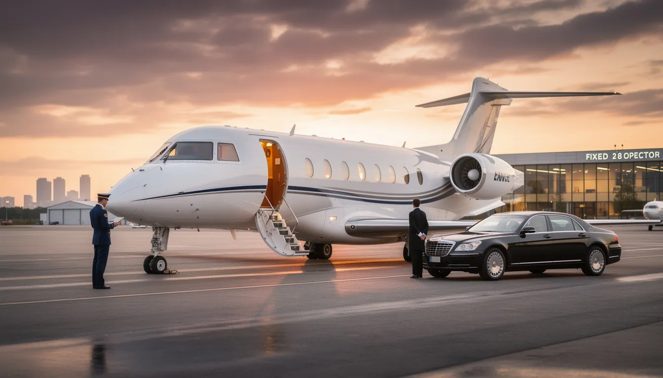 The image showcases a sleek private jet parked on a tarmac, symbolizing the luxury and convenience of private aviation. It highlights the exceptional service and flexibility offered by aircraft management companies, ensuring a smooth travel experience tailored to individual needs.