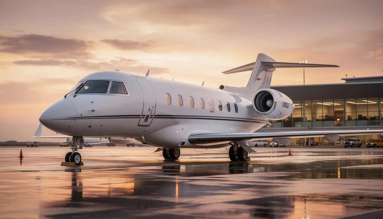 The image depicts a luxurious private jet interior, showcasing spacious cabin space with plush private jet seats arranged for comfort. The elegant design emphasizes the unique benefits of private jet travel, offering an exclusive atmosphere for passengers on their journey.